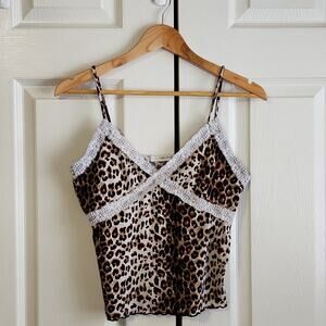 Vintage Wild Love Women's Leopard Print Cropped Tank Top Size Med Lace Coquette